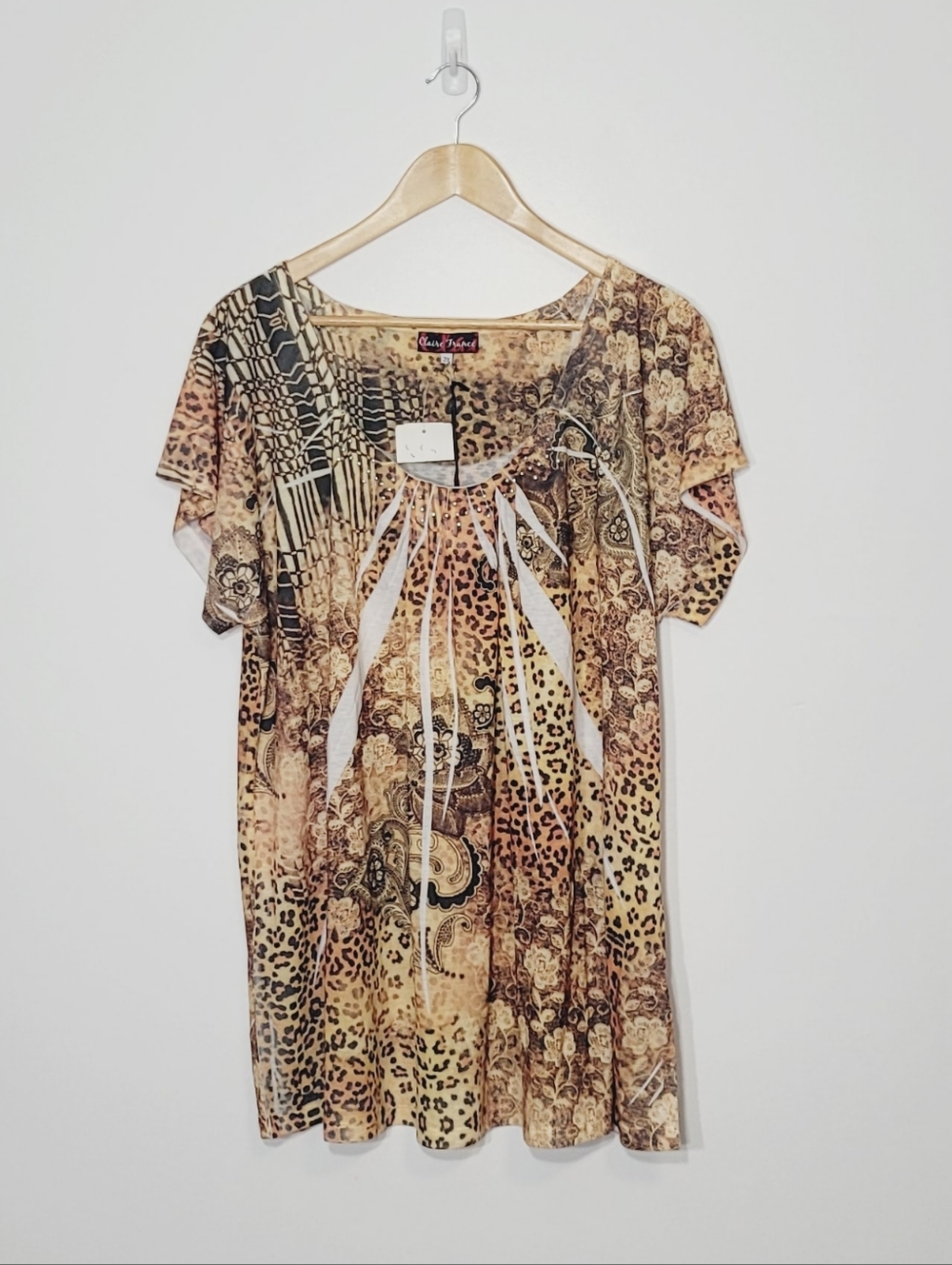 Claire France NEW Loose Fit Short Sleeve Abstract Floral Animal Patterns Plus 2X